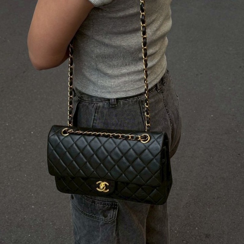 Chanel 金鍊黑皮菱格 CF 25 11.12-3