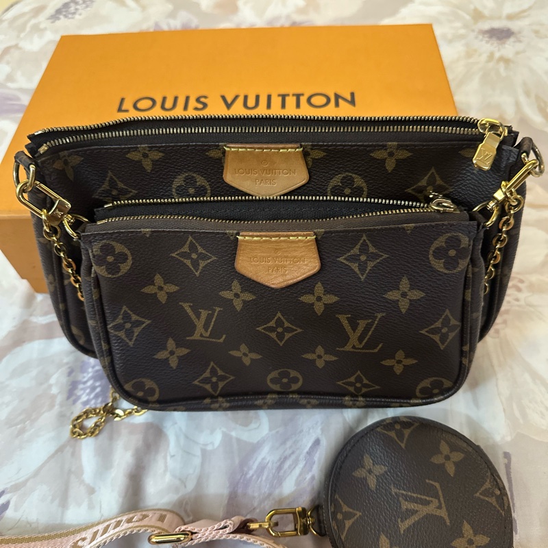 LV 經典老花粉色五合一麻將包-5
