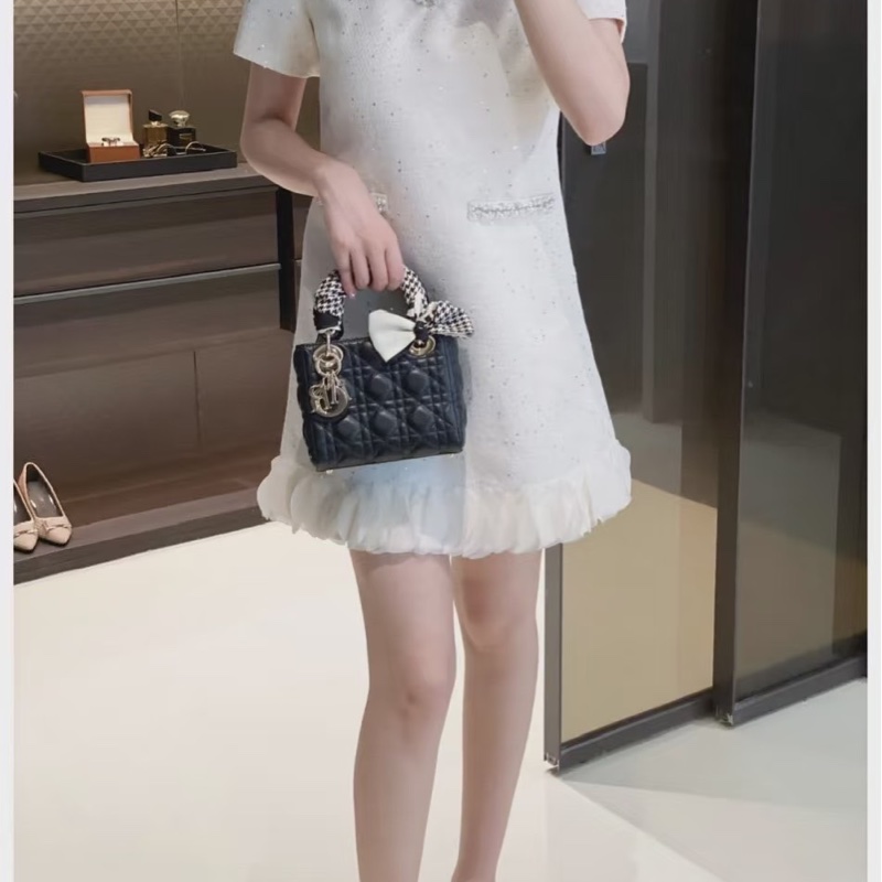 DIOR 迪奧黑金三格羊皮Lady 戴妃包鏈條包 手提包 斜背包-33