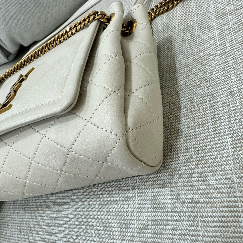 YSL 聖羅蘭 迷你 nolita奶油白鏈條包 小羊皮 白金-13