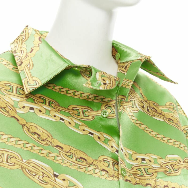 new BALENCIAGA 2018 Runway line green gold chain print stiff boxy shirt FR34 XS-1