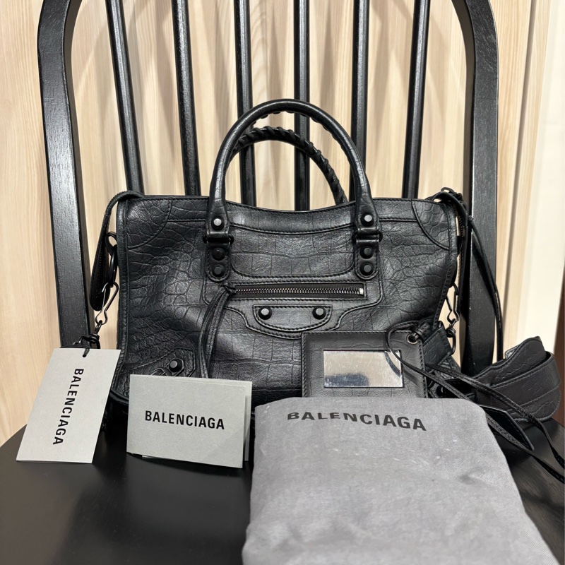 購自Popchill 正品驗證Balenciaga巴黎世家city S鱷魚壓紋小牛皮/斜背 肩背 手提 包-9