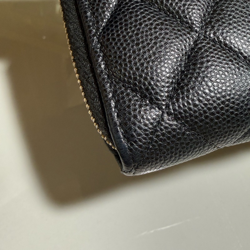 Chanel經典黑金荔枝皮拉鍊中夾-25