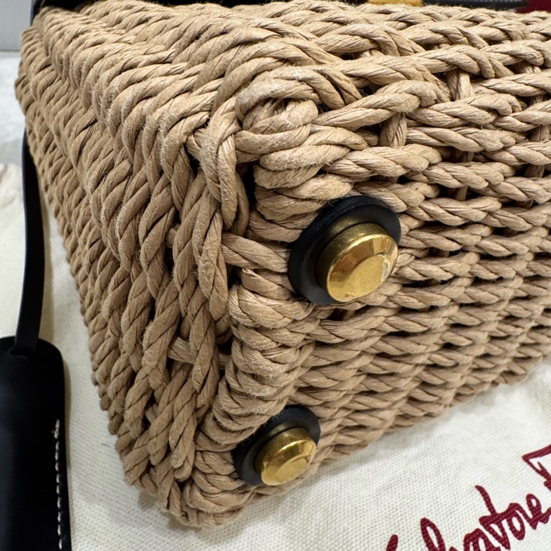 Salvatore Ferragamo 費拉格慕 黑色 牛皮 藤編 兩用包-9