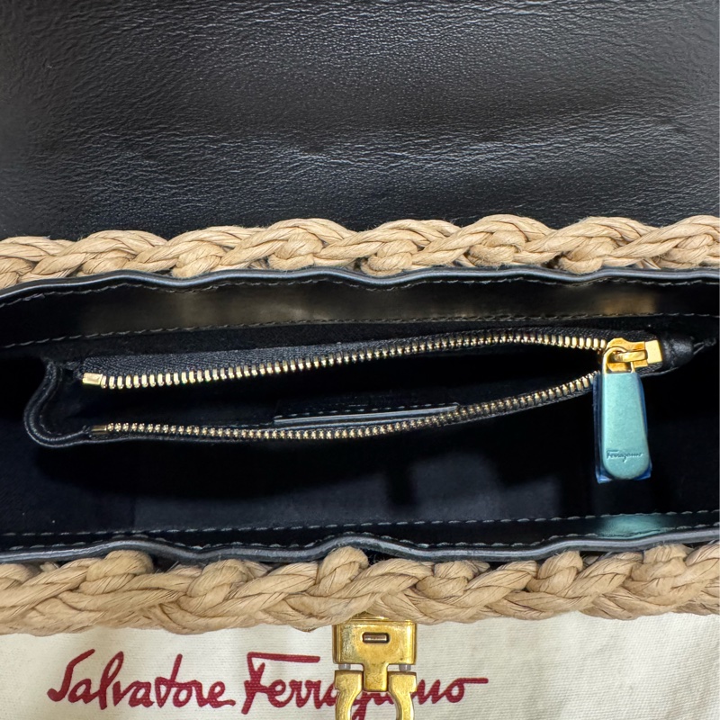 Salvatore Ferragamo 費拉格慕 黑色 牛皮 藤編 兩用包-14