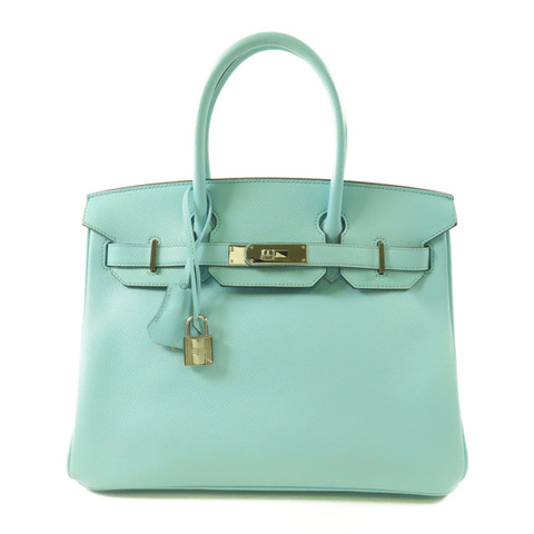 HERMES Epsom皮革Birkin 30銀扣手挽袋Bleu Atoll
