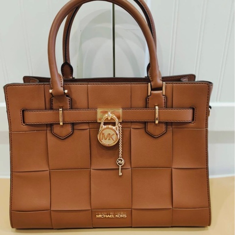二手Michael Kors 大號棕色編織款鎖頭包