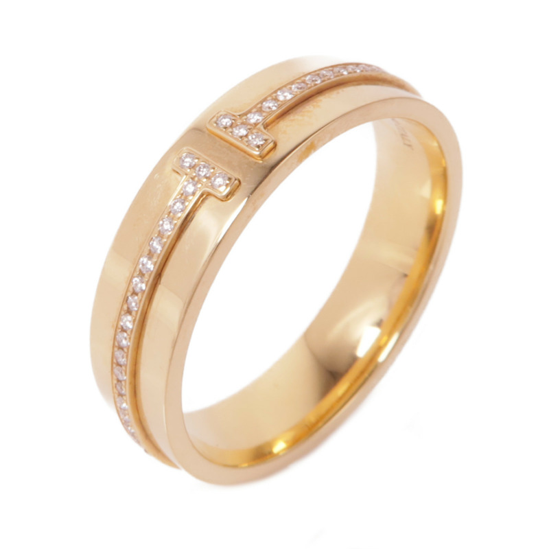 TIFFANY&CO 18K玫瑰金T Narrow Diamond Ring鑽石戒指US#10-0