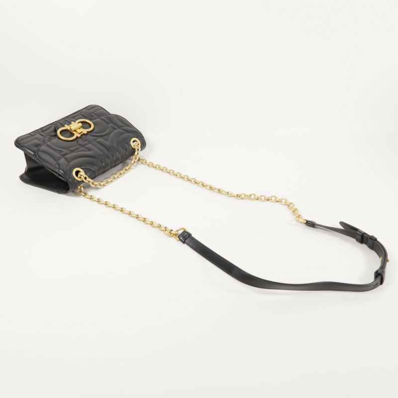Salvatore Ferragamo 牛皮皮革Chain Shoulder金扣鏈帶肩背袋-7