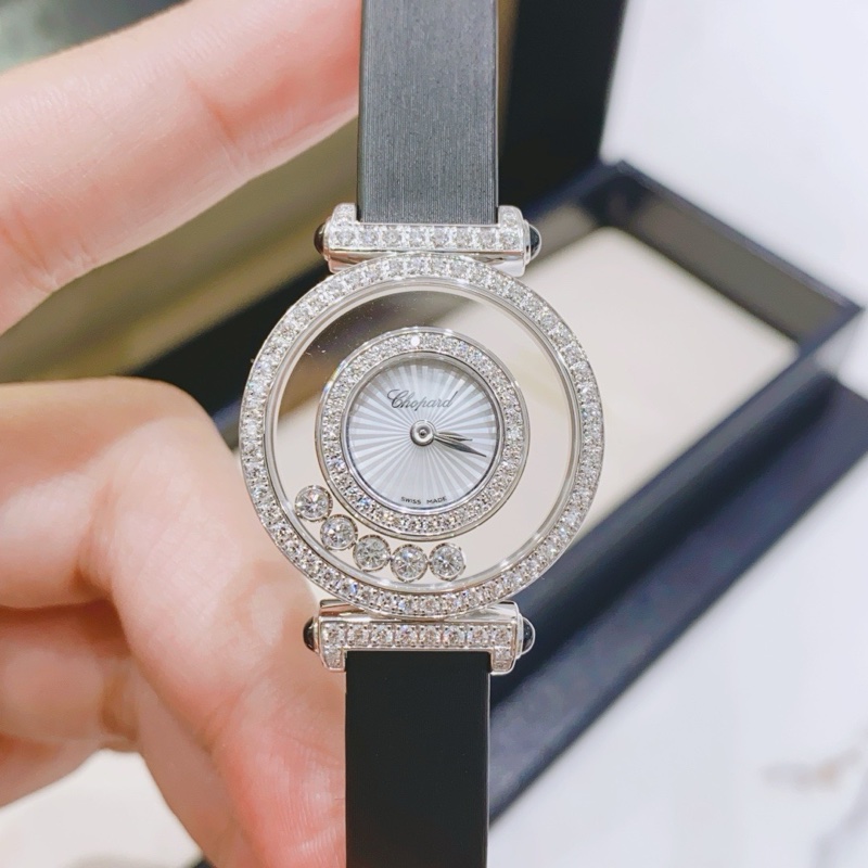 蕭邦快樂鑽石系列204780白金原鑽25.8mm石英女表-0
