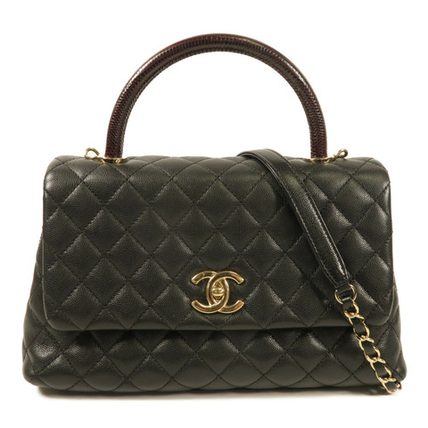 CHANEL 牛皮皮革Coco Handle Medium金扣鏈帶手挽肩背兩用袋