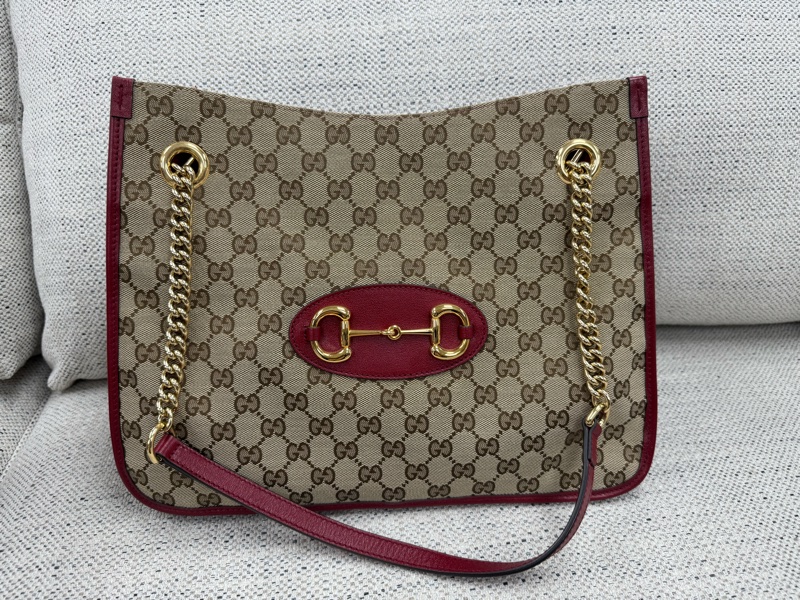 GUCCI 1955 托特包 馬銜扣 老花拼紅色-0