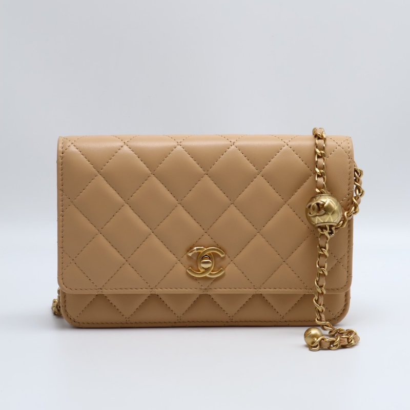 CHANEL 經典小羊皮金球WOC - 米金-0