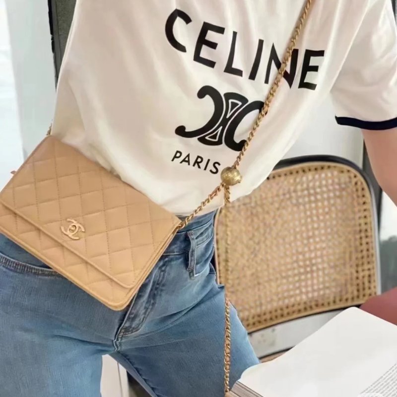 CHANEL 經典小羊皮金球WOC - 米金-9
