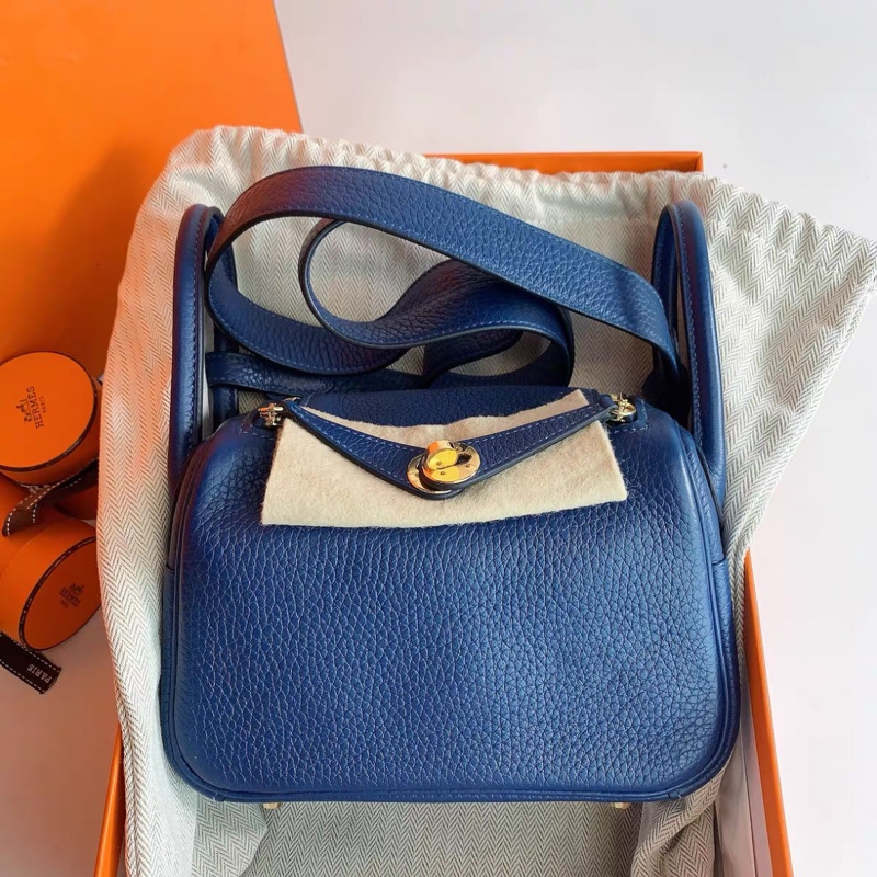99新 Hermes 爱马仕 mini Lindy 一代 S4深邃蓝 金扣 Y刻 TC皮 现货出-0