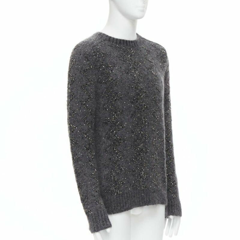new SAINT LAURENT 2018 mohair wool crystal rhinestone embellished sweater M-2