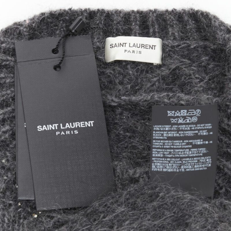 new SAINT LAURENT 2018 mohair wool crystal rhinestone embellished sweater M-10