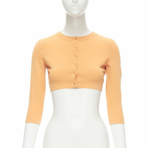 new ALAIA Signature cropped stretch knit button cardigan Peche orange FR38 S