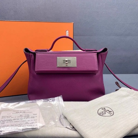 有購證💓 Hermes 愛馬仕 Mini 2424 海葵紫，銀扣 Y 刻，幾乎全新