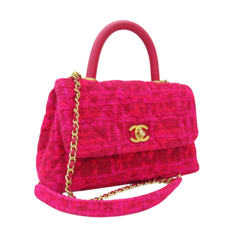 粉紅斜紋軟呢 菱格紋 荔枝紋 Coco Handle 肩背【CHANEL 香奈兒】 A92990-2