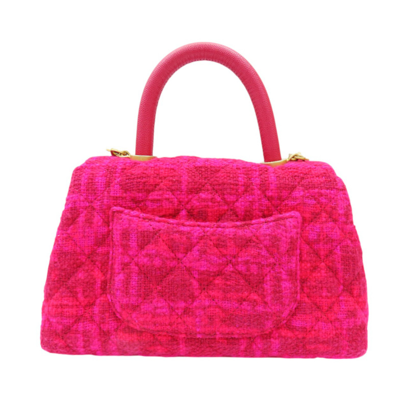 粉紅斜紋軟呢 菱格紋 荔枝紋 Coco Handle 肩背【CHANEL 香奈兒】 A92990-3