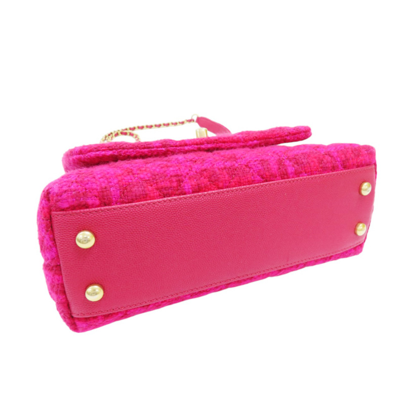 粉紅斜紋軟呢 菱格紋 荔枝紋 Coco Handle 肩背【CHANEL 香奈兒】 A92990-4