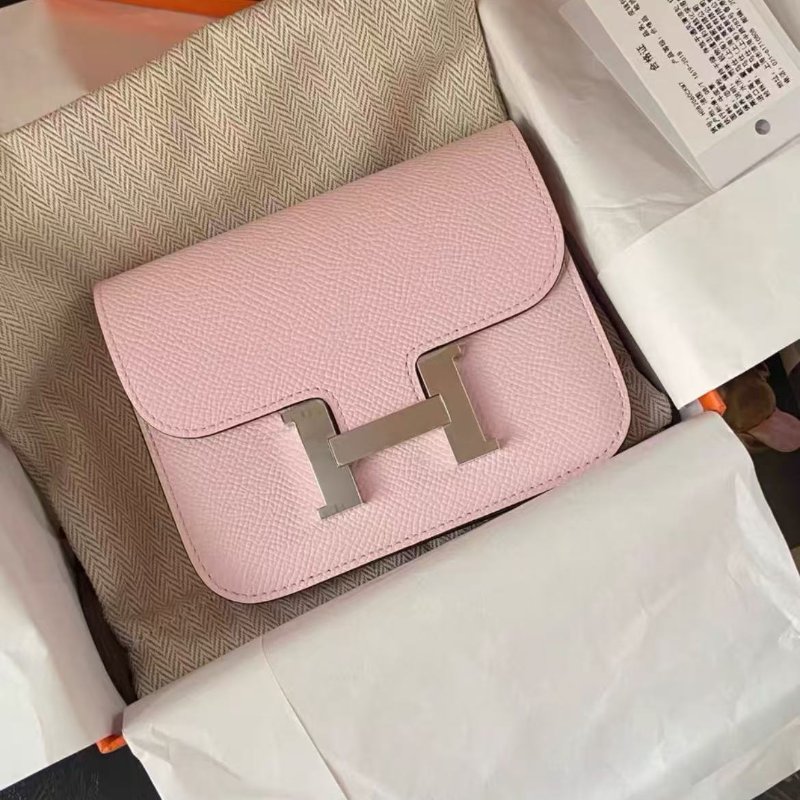 Hermes constance slim m7戀愛粉銀扣康康錢包w刻 12.4*10.2*3cm,全新全膜 配件子包塵袋盒子-3