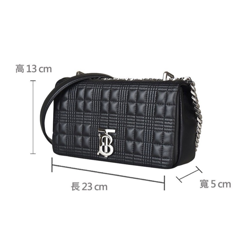 Burberry LOLA TB銀字LOGO格紋衍縫設計真皮皮釦式鏈帶肩背/斜背包（中/黑）23cm-3