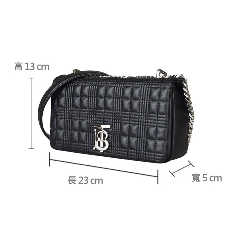 Burberry LOLA TB銀字LOGO格紋衍縫設計真皮皮釦式鏈帶肩背/斜背包（中/黑）23cm-10