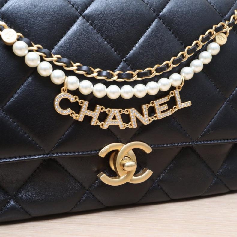 CHANEL(香奈兒) 24A CF 口蓋包 小號 23CM 黑色 晶片開 金扣-5