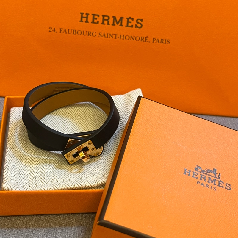 Hermes mini Kelly皮手環玫瑰金黑色-1