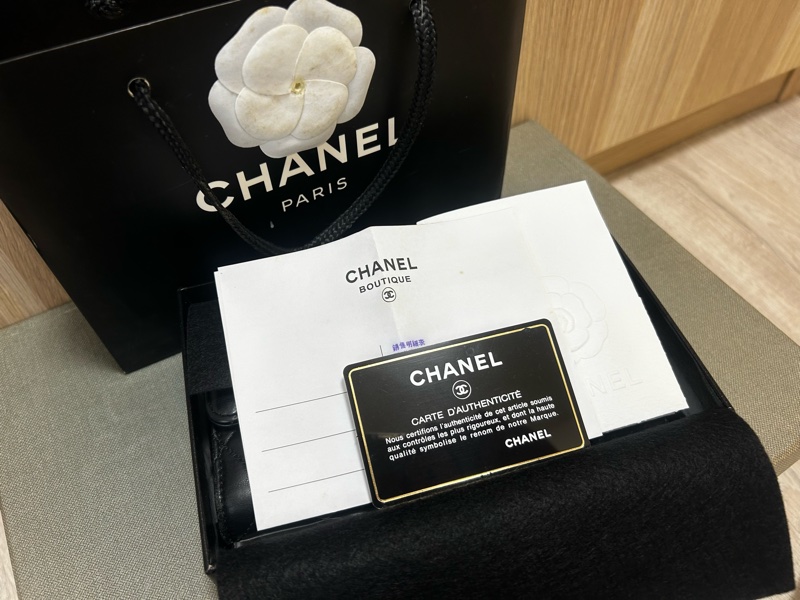 Chanel經典羊皮銀標長夾15開全配-5