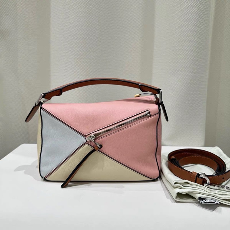 Loewe羅意威 粉色拼小雞黃puzzle小號幾何包 單肩斜挎-4