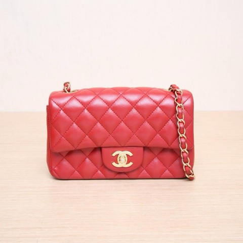 CHANEL(香奈兒) CF 口蓋包 大Mini 20cm 紅色  21開 金扣