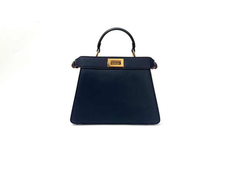 Fendi 靛藍拚粉咖色牛皮Peekaboo 小型雙層手提斜背包-1
