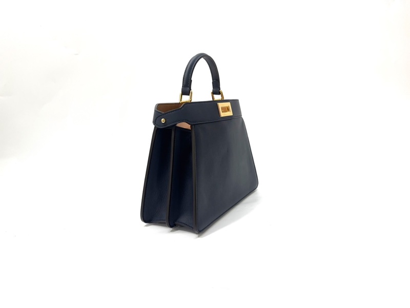 Fendi 靛藍拚粉咖色牛皮Peekaboo 小型雙層手提斜背包-3