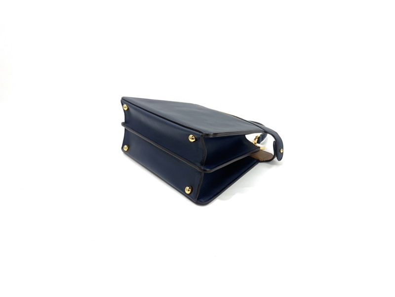 Fendi 靛藍拚粉咖色牛皮Peekaboo 小型雙層手提斜背包-5