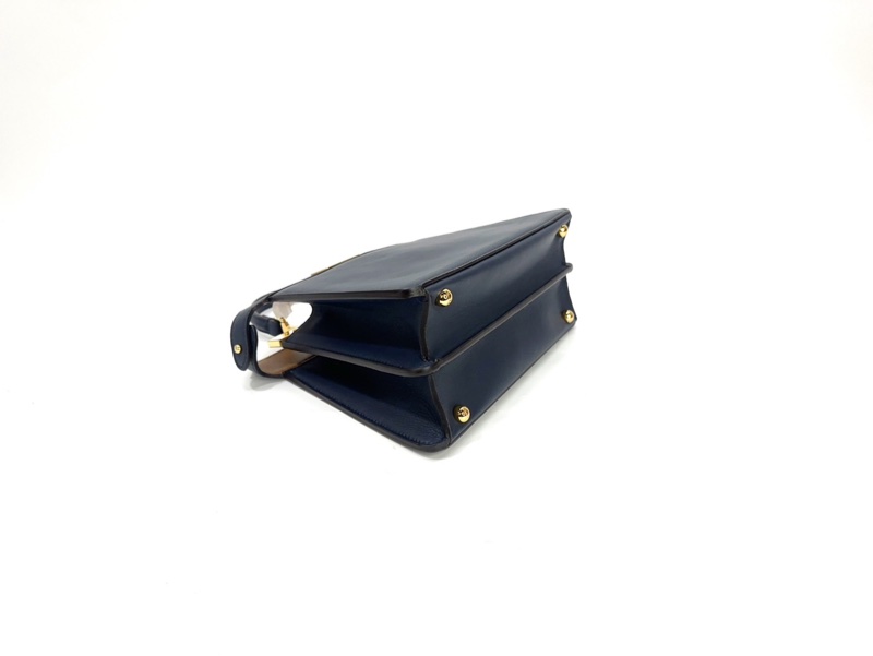 Fendi 靛藍拚粉咖色牛皮Peekaboo 小型雙層手提斜背包-6