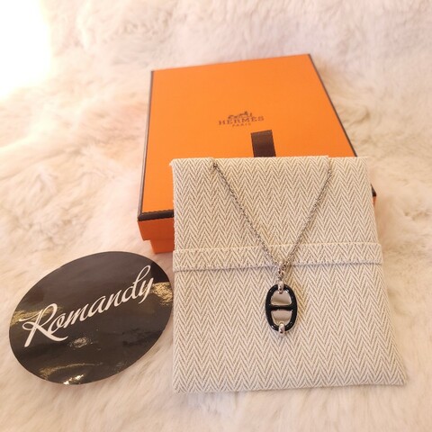 Hermès Mini Maillon墜飾 T釦項鍊 黑/銀
