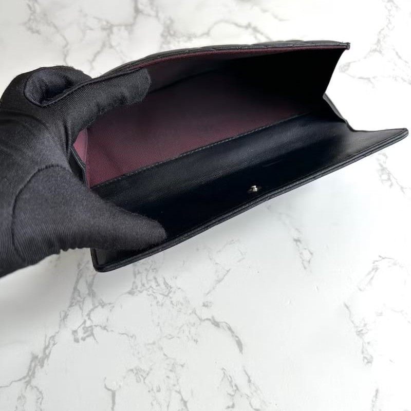 【LA LUNE】絕版古董包 Chanel黑色小羊皮革長夾 銀包 錢包 皮夾 中古包 二手-6