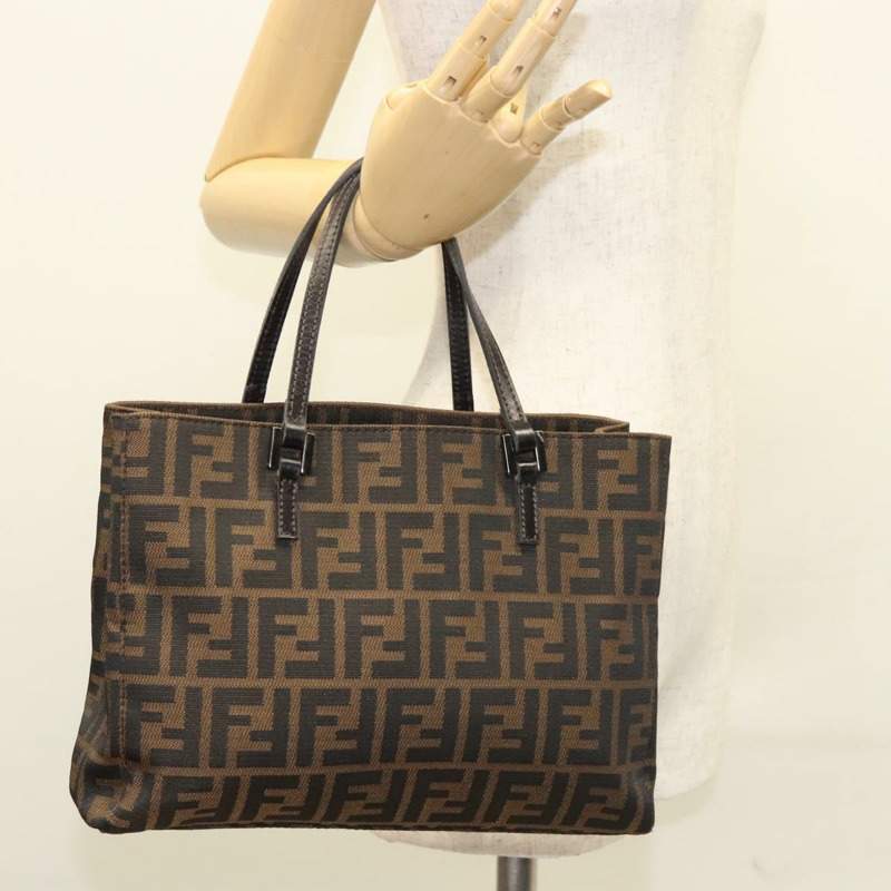 【日本直送】FENDI Zucca帆布手提包 黑色棕色 正品 117139AM-24