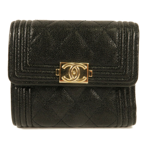 CHANEL 牛皮皮革Boy Wallet金扣錢包