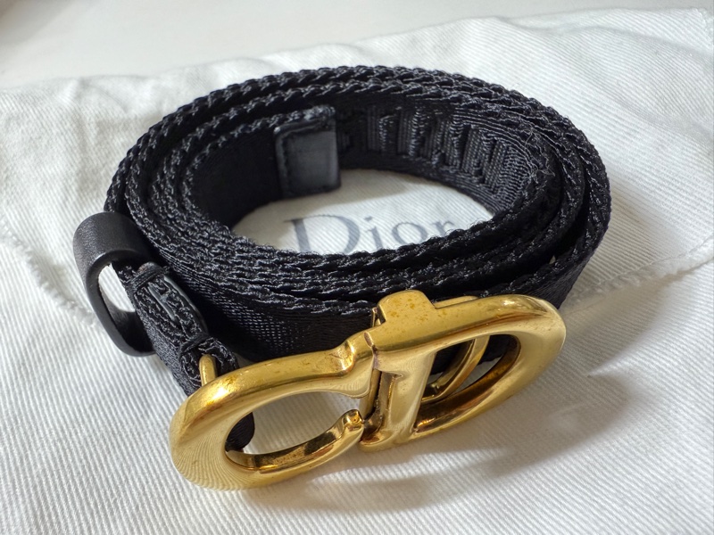 Dior 迪奧-仿銹銅黑尼龍拼皮腰帶-80公分-5成新-2