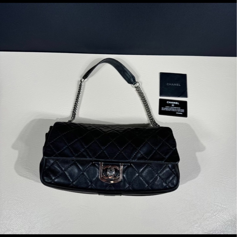 Chanel • Cf 30 愛丁堡系列 黑銀羊皮鏈條包-5