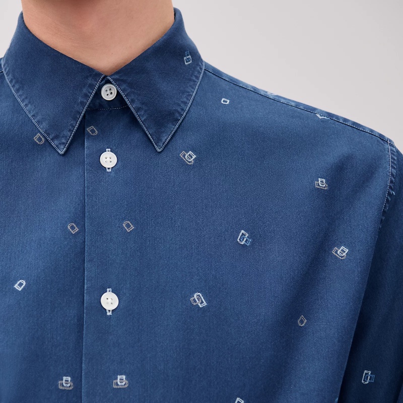 Hermes愛馬仕。刺繡牛仔襯衫"Etriers Elastiques"合身剪裁-2