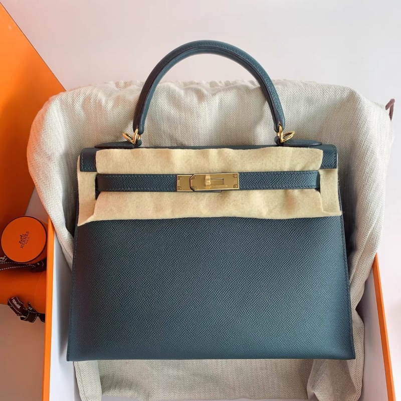 99新 Hermes 愛馬仕kelly28 6O松柏綠 金扣 epsom皮 Z刻 全套配件-0
