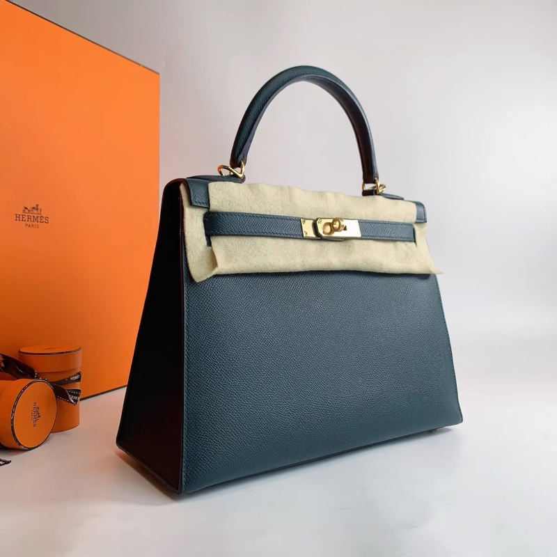 99新 Hermes 愛馬仕kelly28 6O松柏綠 金扣 epsom皮 Z刻 全套配件-4