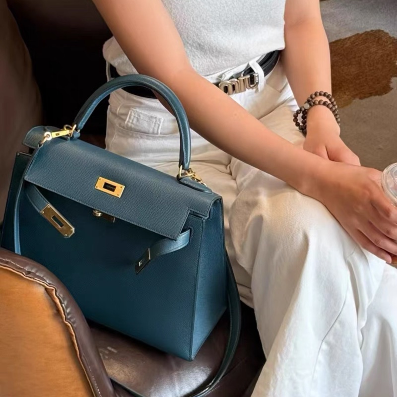 99新 Hermes 愛馬仕kelly28 6O松柏綠 金扣 epsom皮 Z刻 全套配件-7