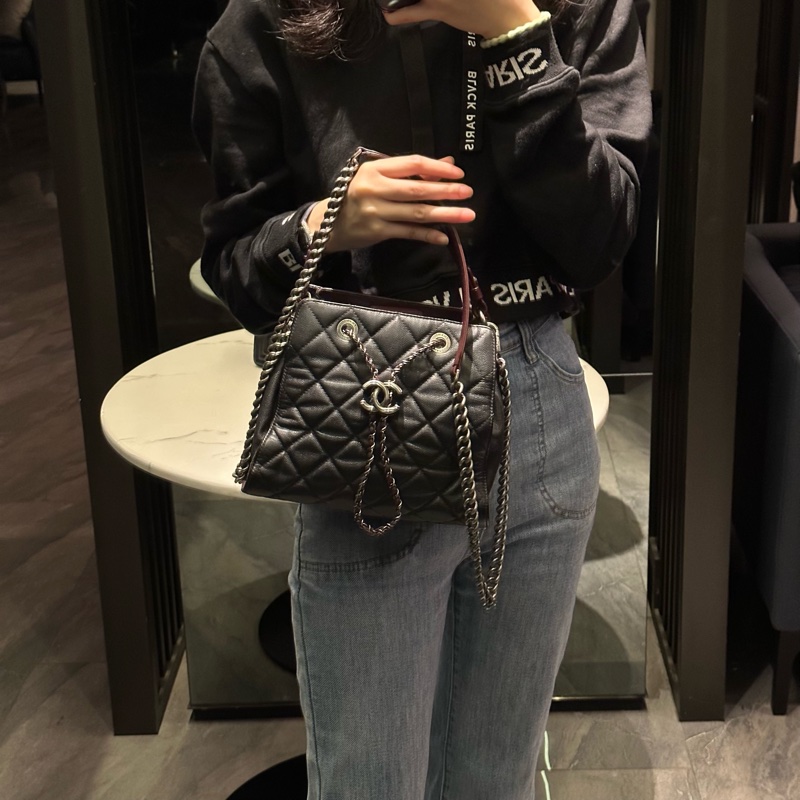 超美❤️ 香奈兒 #黑銀 #荔枝皮 #水桶包 #chanel-3