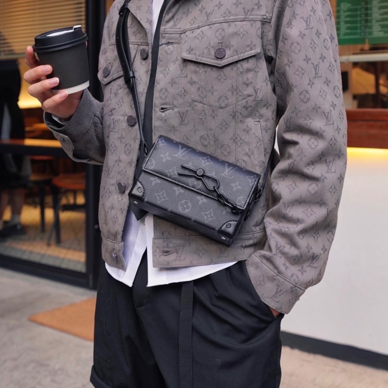 LOUIS VUITTON Steamer 經典黑老花單肩斜挎包 男款-1